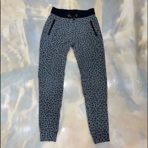 Leopard pattern joggers.